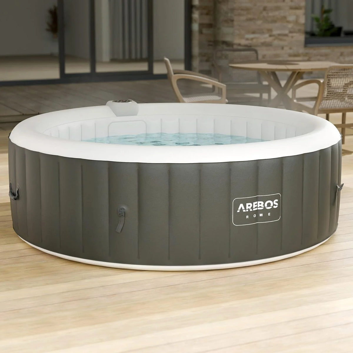 Arebos Nadmuchiwane Spa Do Wnętrz I Na Zewnątrz 6 Osób 208 Cm Okrągły 130 Dysz Masujących 1000 Litrów Z Ogrzewaniem Spa I Dobre Samopoczucie