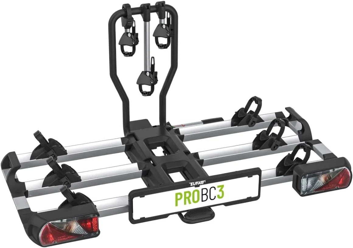 Eufab 11602 Probc3 Bagażnik Rowerowy Na 3 Rowery/Rowery Elektryczne, Obciążenie Użytkowe 60 Kg, Wstępnie Zmontowany, Składany Za Pomocą Pedału Nożnego