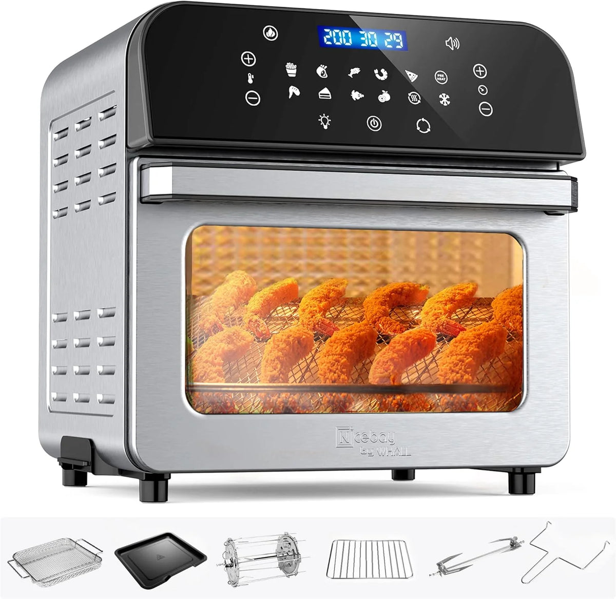 Whall Frytkownica Powietrzna 5,5 Qt Z Cyfrowym Ekranem Dotykowym Led, Funkcje Gotowania 12 W 1, Frytkownice Powietrzne, Kosz Nadaje Się Do Mycia W Zmy