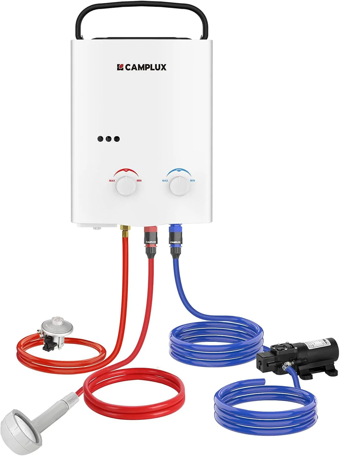 Camplux Ay132Max Gazowy Przepływowy Podgrzewacz Wody Z Pompą Wody I Stojakiem, 5-Litrowy, 30/ 37Mbar, Lpg(37 Mbar)