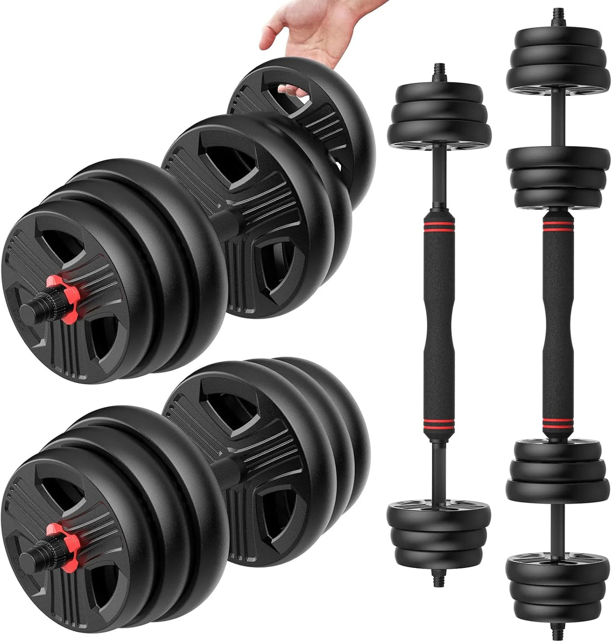 Ukeep Regulowany Zestaw Hantli, 20/30/40/60/36.3 Kg Zestaw Z Łącznikiem 2 Zamiennych Na Sztangę, Ćwiczenia Fitness Do Domowej Siłowni Odpowiednie Dla