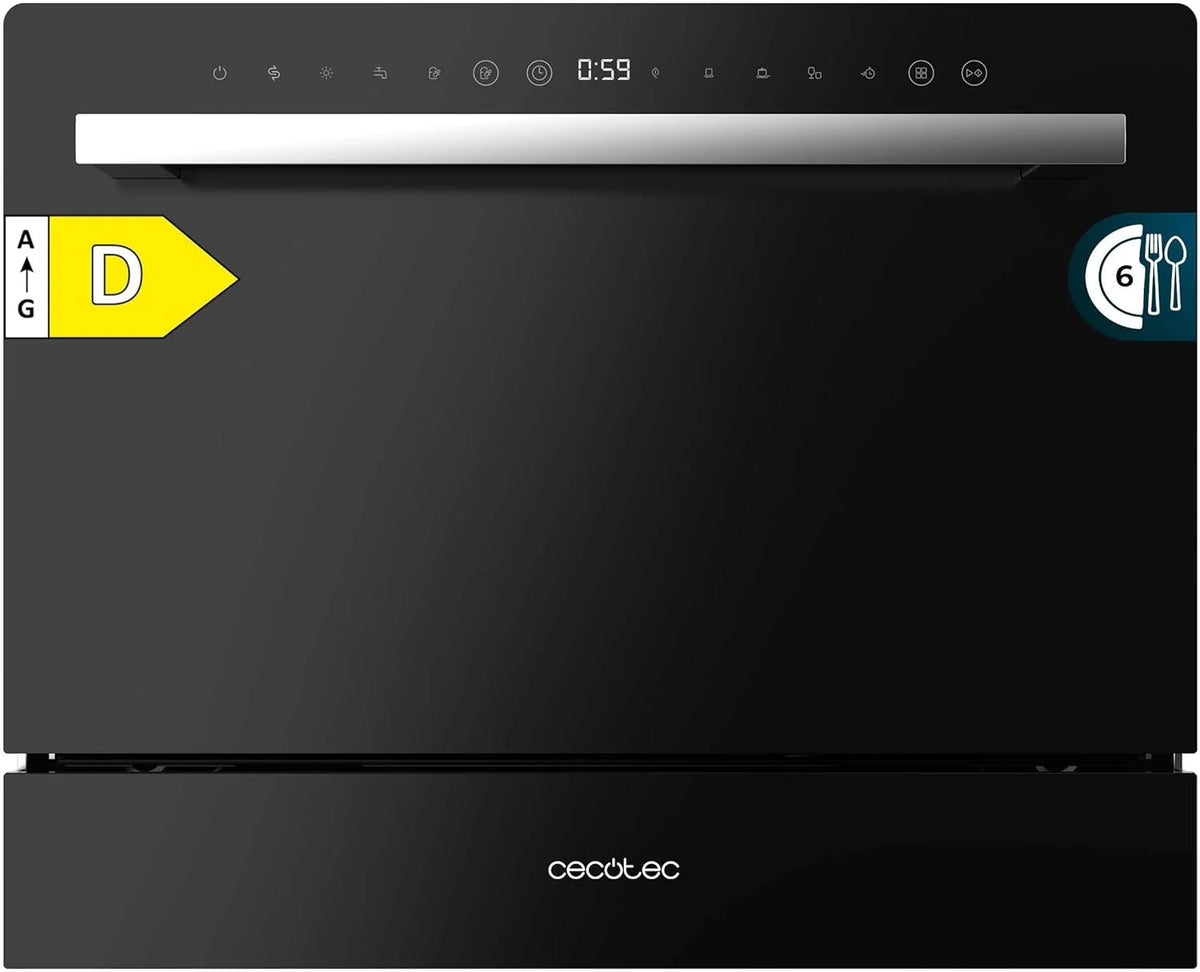 Cecotec Kompaktowa Zmywarka 6 Sztućców Bolero Aguazero 2400 White Glass. 1380W, Białe Szkło Wykończone, 5 Programów, Panel Dotykowy Sterowania, Progra
