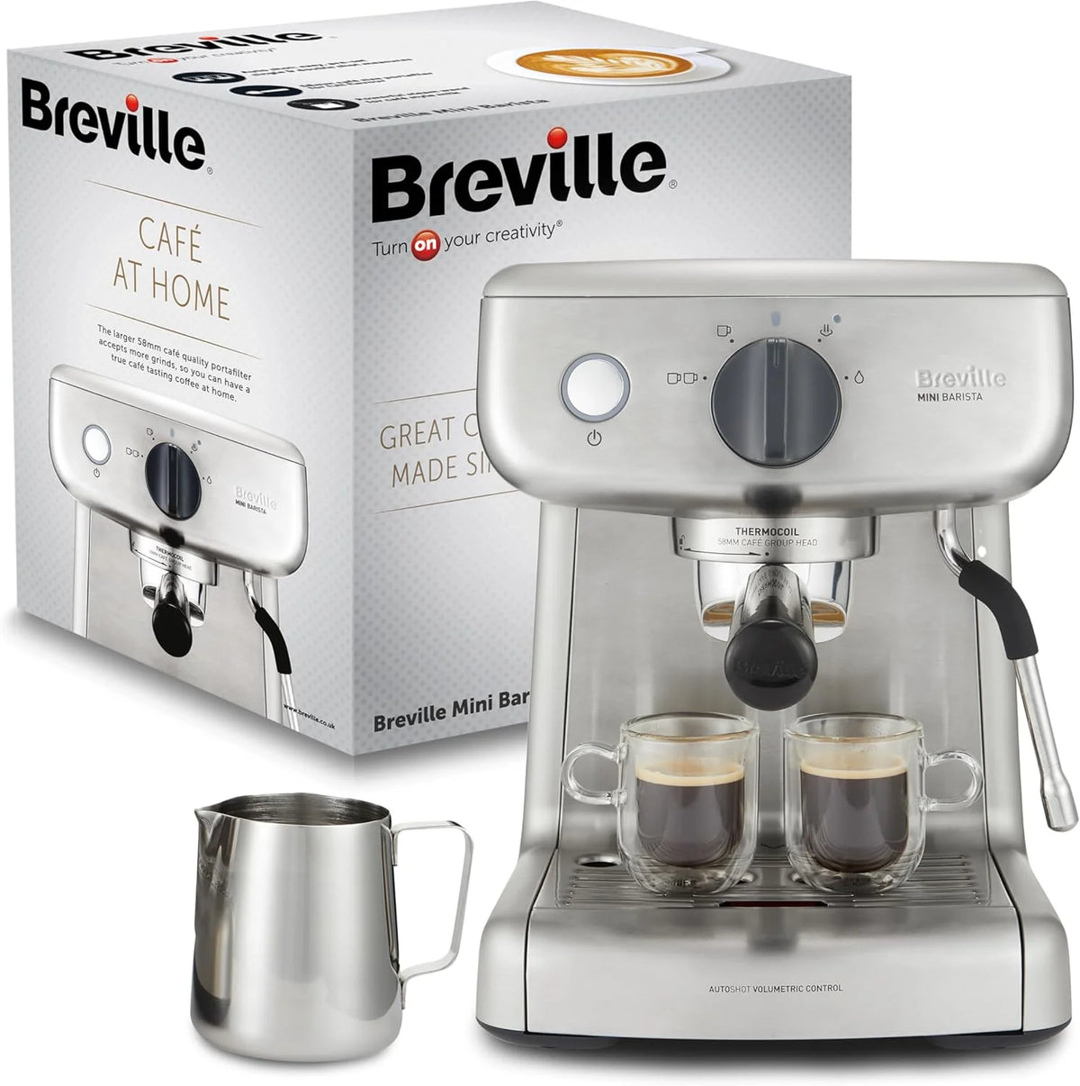 Breville Barista Max Ekspres Do Kawy Kolbowy Vcf126X, Zbiornik Na Wodę 2.8L, Zintegrowany Młynek Do Kawy I Spieniacz Do Mleka, 15 Bar, Stal Szczotkowa
