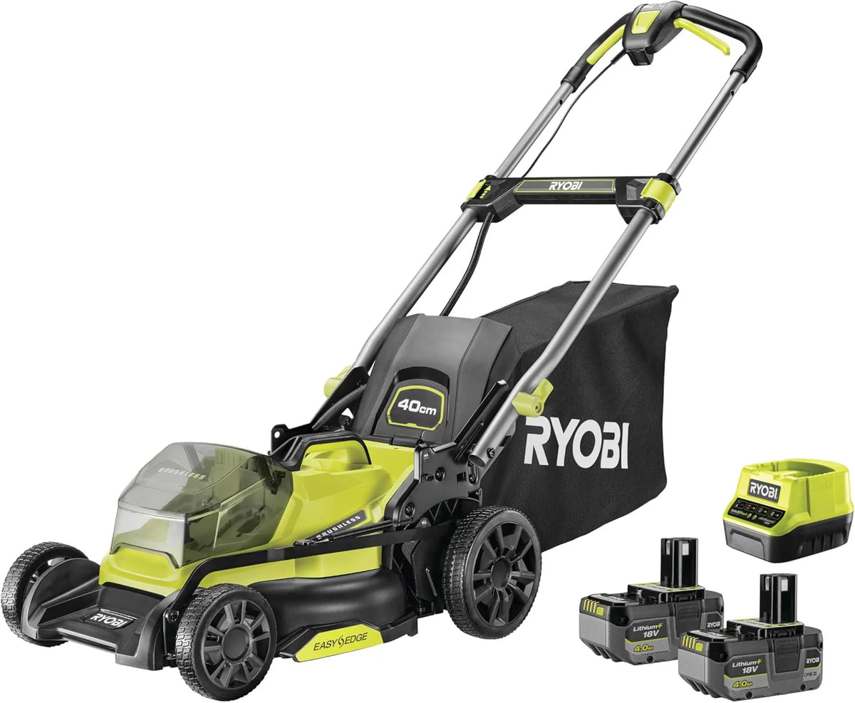 Ryobi 18 V One + Bezszczotkowa Kosiarka Akumulatorowa Ry18Lmx40C-240 (Szerokość Cięcia 40 Cm, 7-Stopniowa Regulacja Wysokości 25-75 Mm, Powierzchnie D