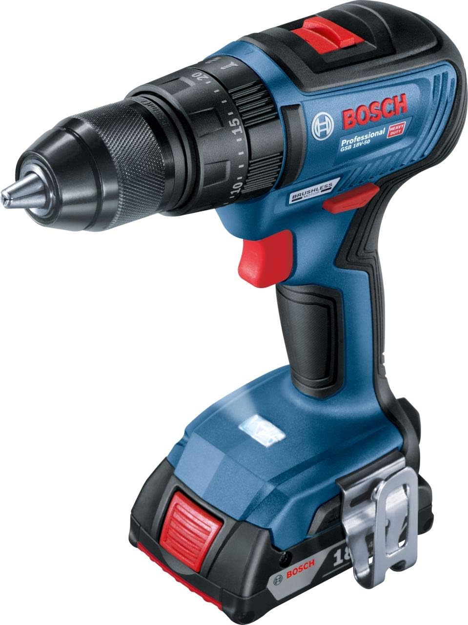 Bosch Professional System 18V: Akumulatorowa Wiertarko-Wkrętarka Udarowa Gsb 18V-50 (2 Akumulatory Gba 18V 4.0Ah, Szybka Ładowarka Gal 18V-40, Walizka