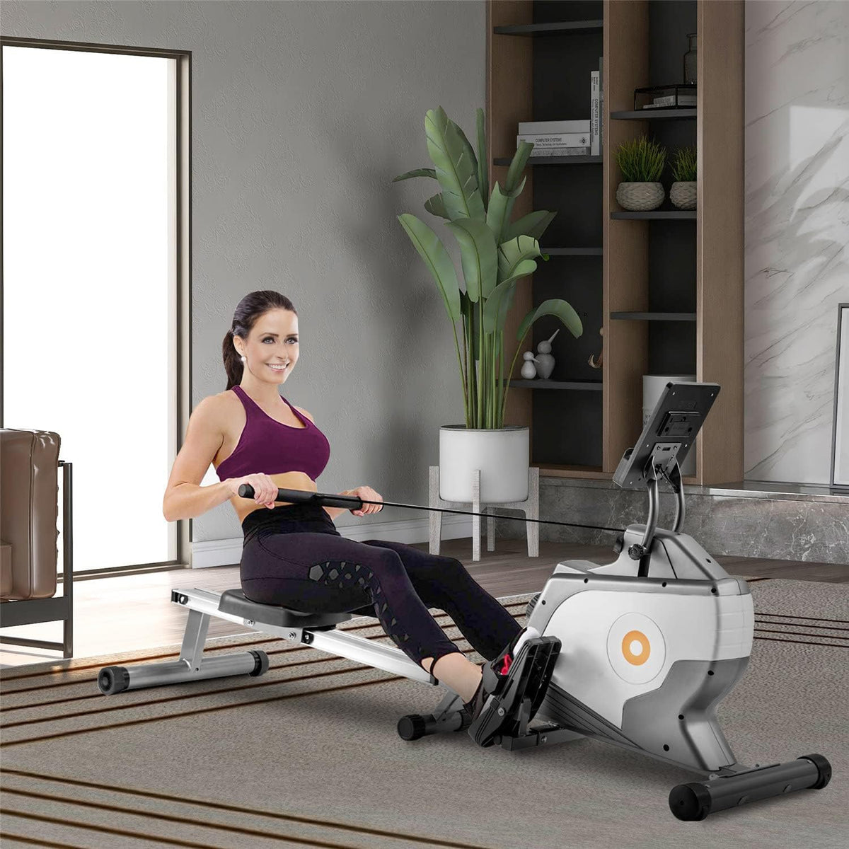 Magnetyczny Wioślarz I Trening Cardio Wioślarz - Uchwyt Na Tablet I Wygodna Poduszka Do Siedzenia Składany Wioślarz Z Monitorem Lcd Do Użytku Domowego
