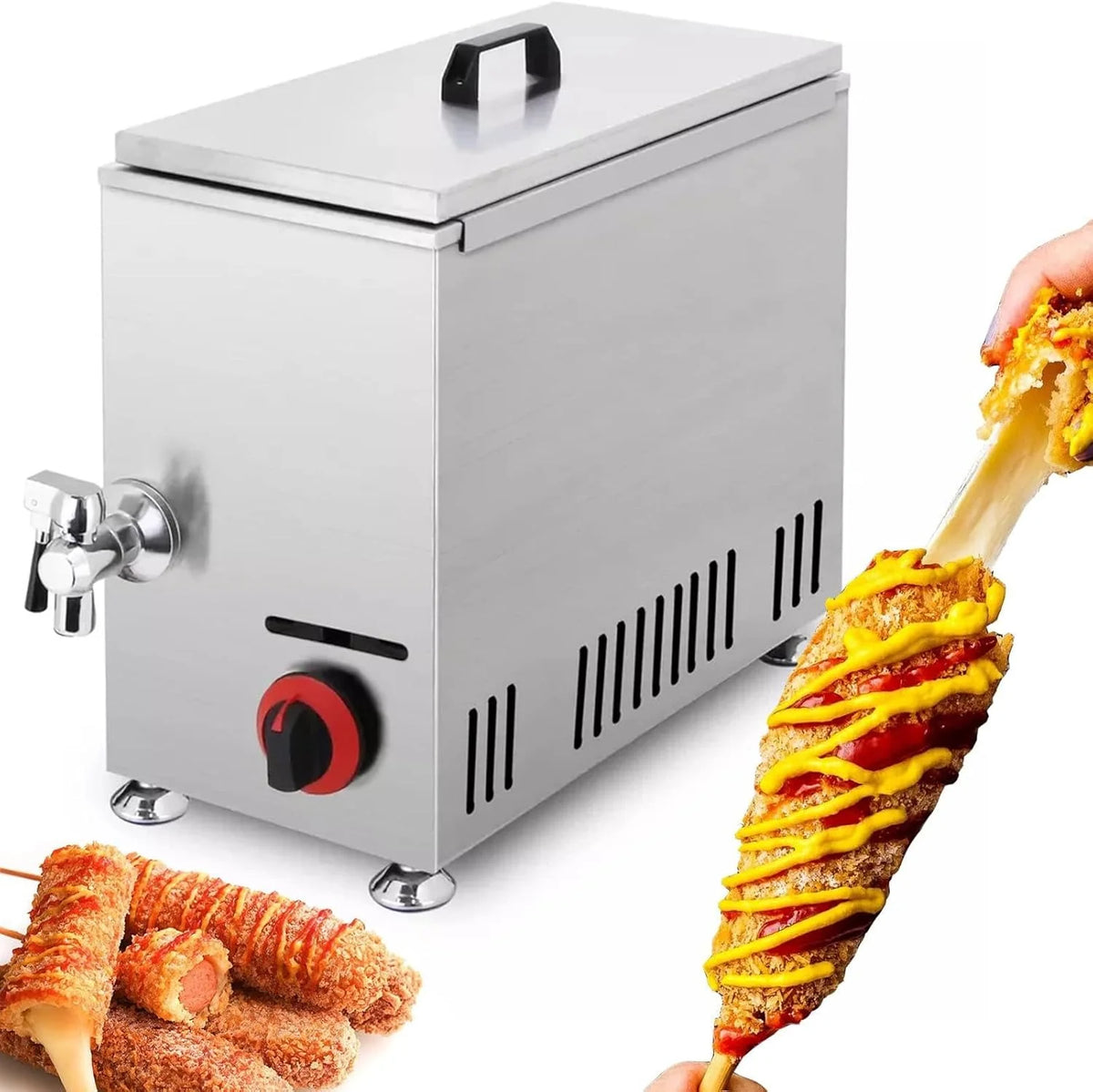 Komercyjna Frytkownica Do Kukurydzy, Gazowa Frytkownica Gazowa Lpg Do Kuchni, Restauracji, Baru Przekąskowego, Jadalni, Domu - Pojemność 21 L Do Hot D