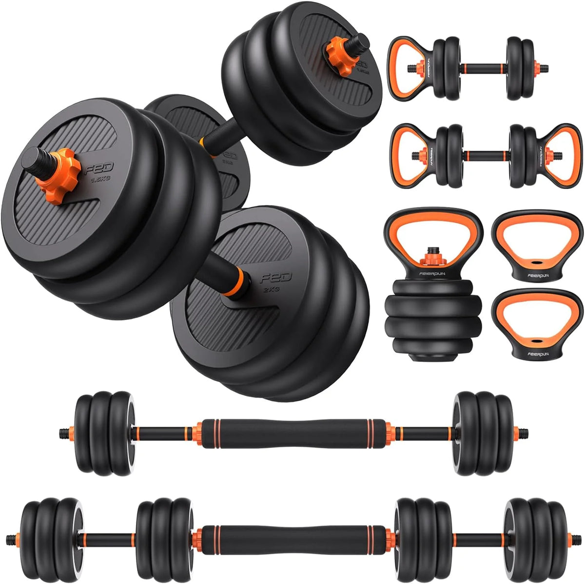 Feierdun Regulowane Hantle, Zestaw Hantli O Wadze 18 Kg Ze Złączem, Zestaw Hantli 4 W 1, Używany Jako Sztanga, Kettlebell, Stojak Push-Up, Ćwiczenia F
