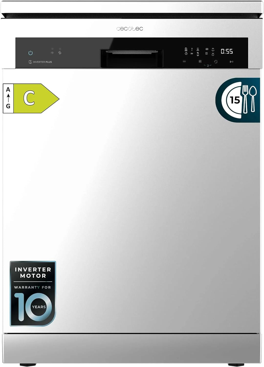 Cecotec Zmywarka 60Cm Wolnostojący Bolero Aguazero 6500 Inox C. 15 Sztućców, 3. Taca, 6 Programów Z Dual Zone Wash, Dry+, Auto Open, Średnie Obciążeni